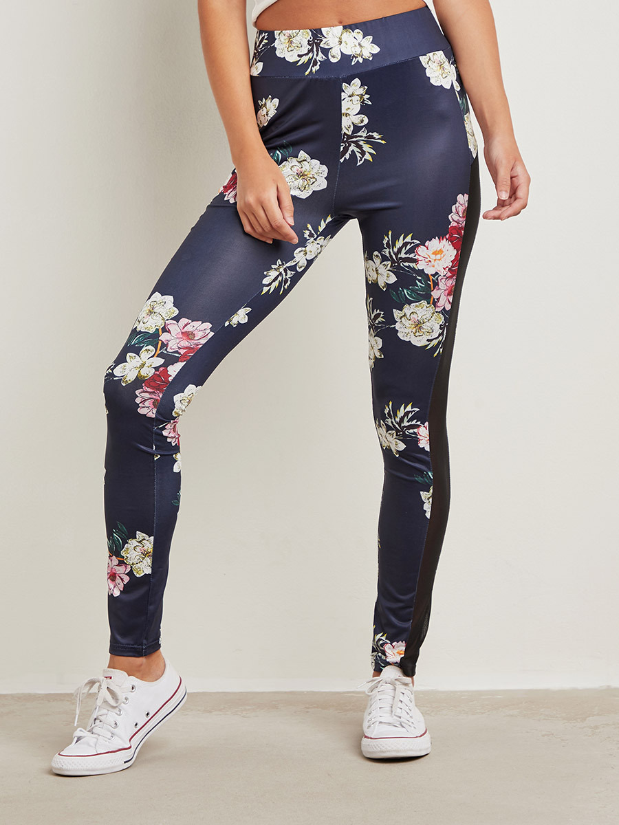 ليقنز مطبوع بتفاصيل شبكية جانبية من ستايلي-women-clothing-leggings-image-1