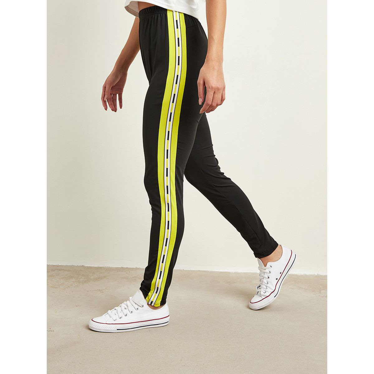 Styli Contrast Neon Tape Panel Detail Leggings-women-clothing-leggings-image-1