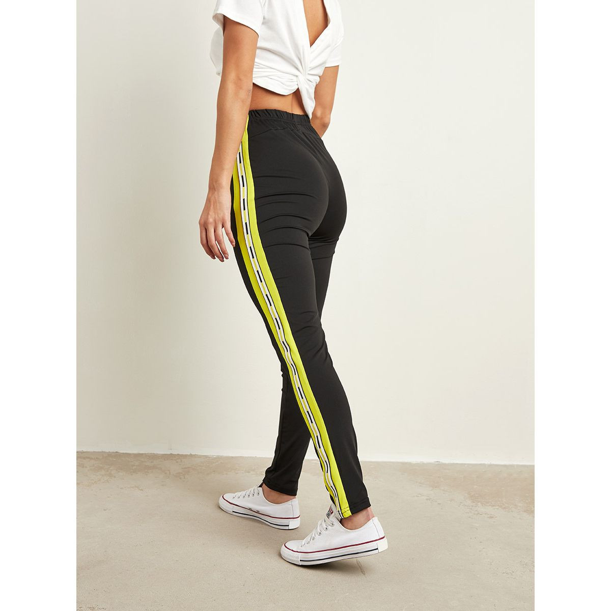 Styli Contrast Neon Tape Panel Detail Leggings-women-clothing-leggings-image-3