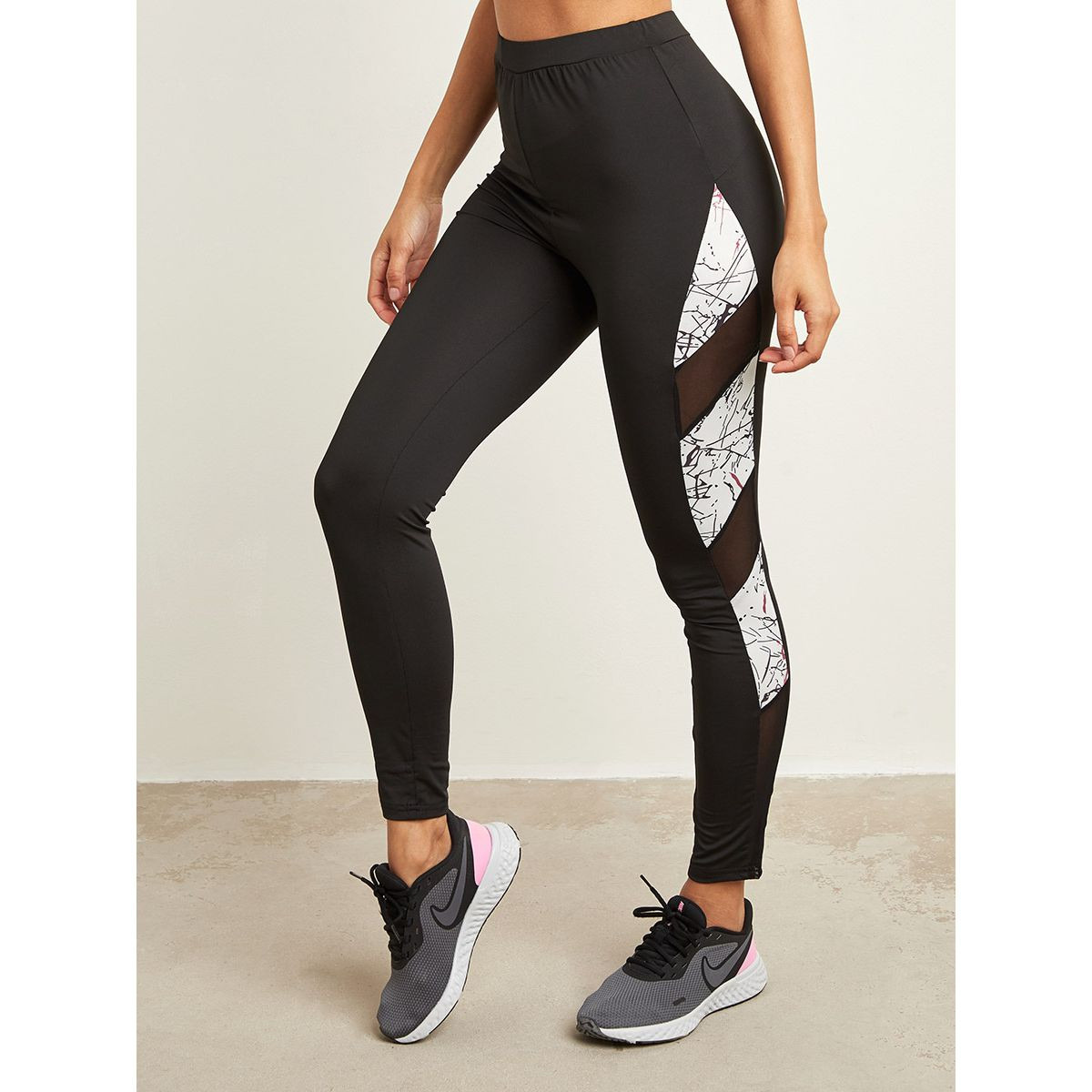 ليقنز بخطوط جانبية وتفاصيل شبكية من ستايلي-women-clothing-bottoms-leggings-image-1