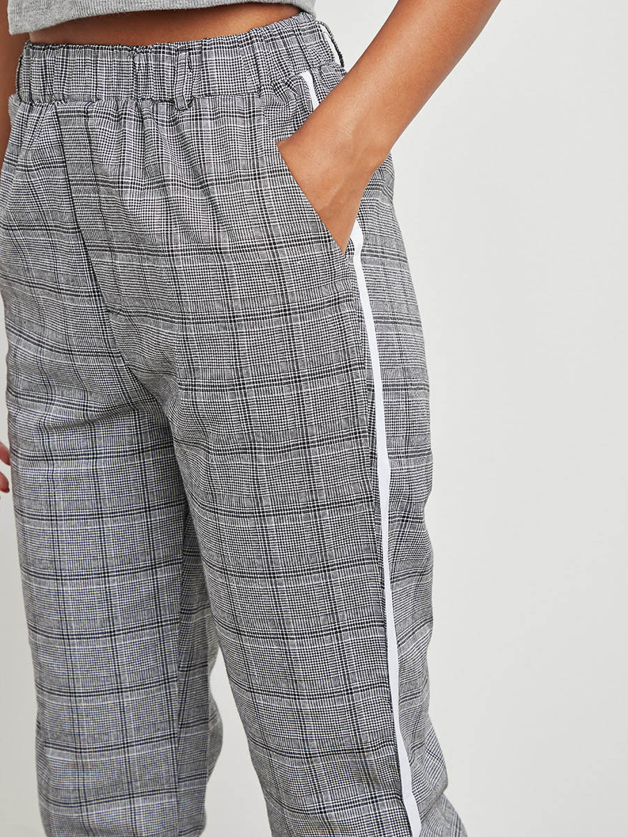 بنطلون عالي الخصر بنمط المربعات وخطوط جانبية من ستايلي-women-clothing-bottoms-joggers-image-4