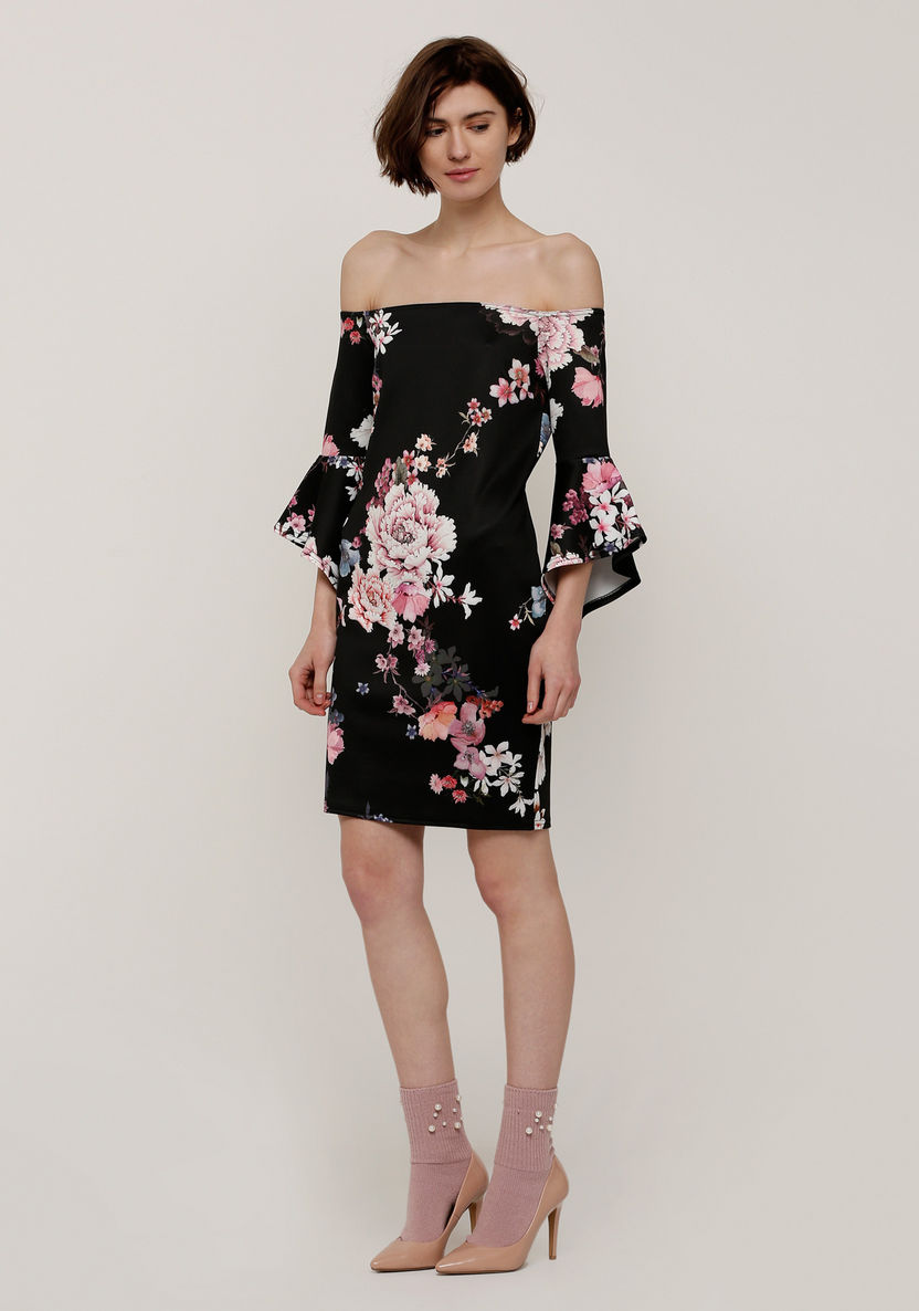 Off Shoulder Three Quarter Flare Sleeve Bodycon Dress Off Shoulder Three Quarter Flare Sleeve Bodycon Dress