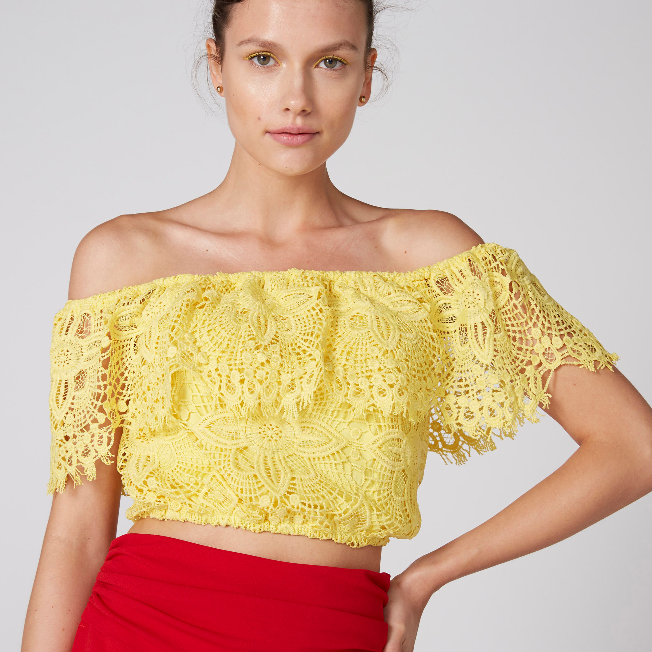 Crop top hotsell Blouse Yellow Ruffle Lace Top