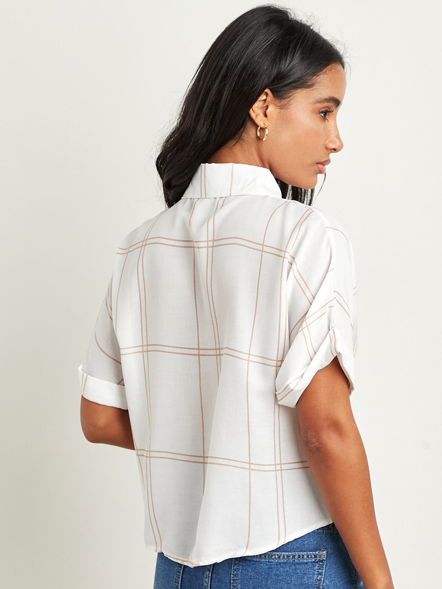 قميص بنمط المربعات بأكمام قصيرة من ستايلي-women-clothing-shirtsandblouses-blouses-image-3