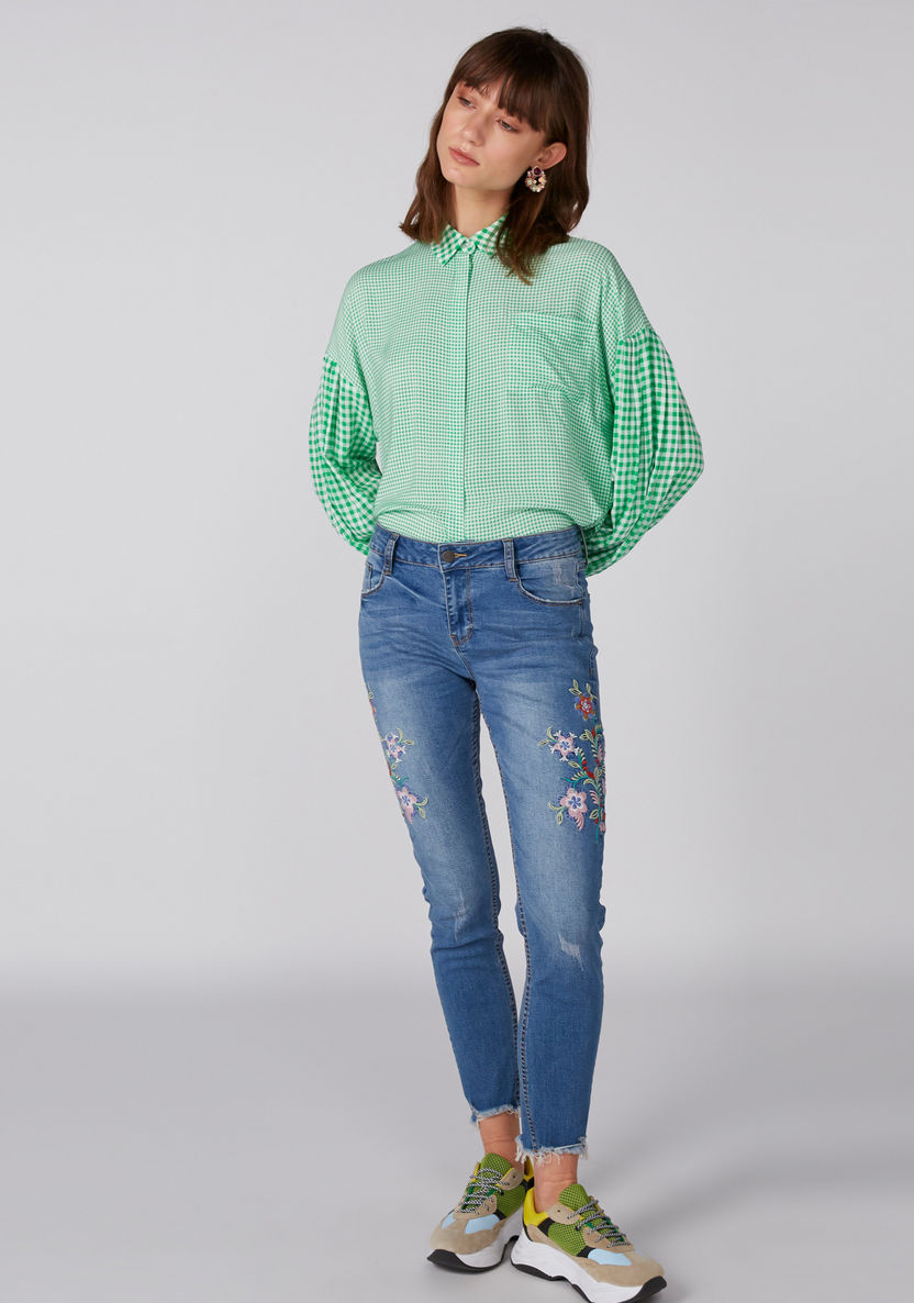 Embroidered Pocket Detail Jeans with Frayed Grazers-Jeans-image-0
