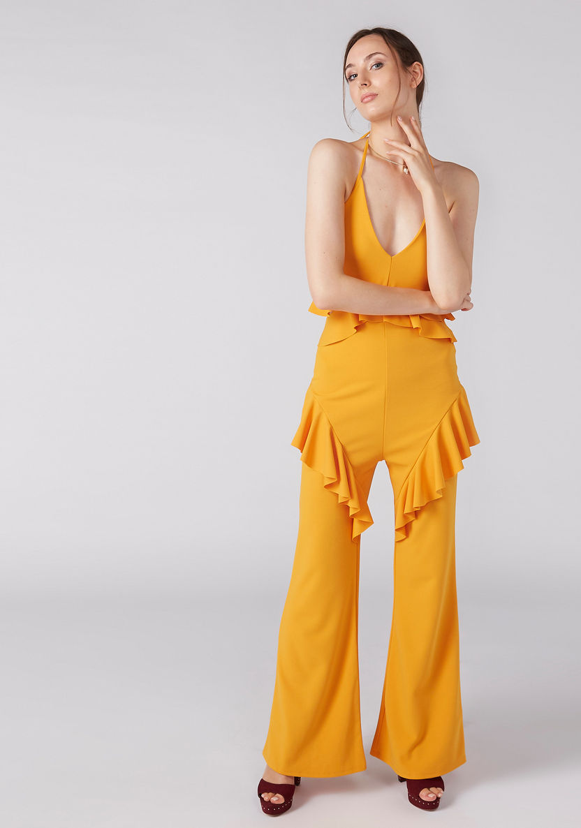 Full Length Jumpsuit with Tie Up and Ruffle Detail-Jumpsuits and Playsuits-image-0