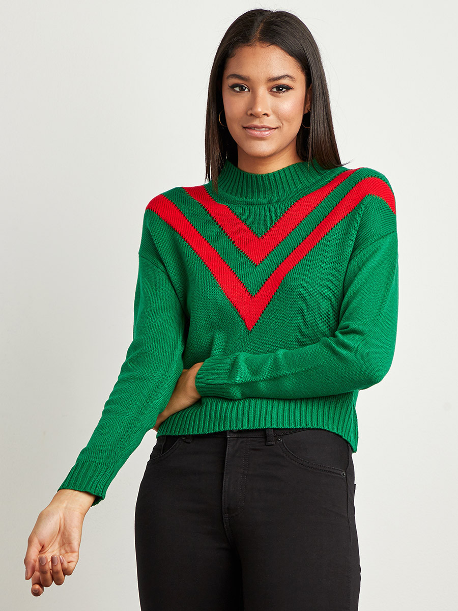 سويتر بنمط خطوط معكوسة على شكل حرف v من ستايلي-women-clothing-cardigansandjumpers-jumpers-image-1