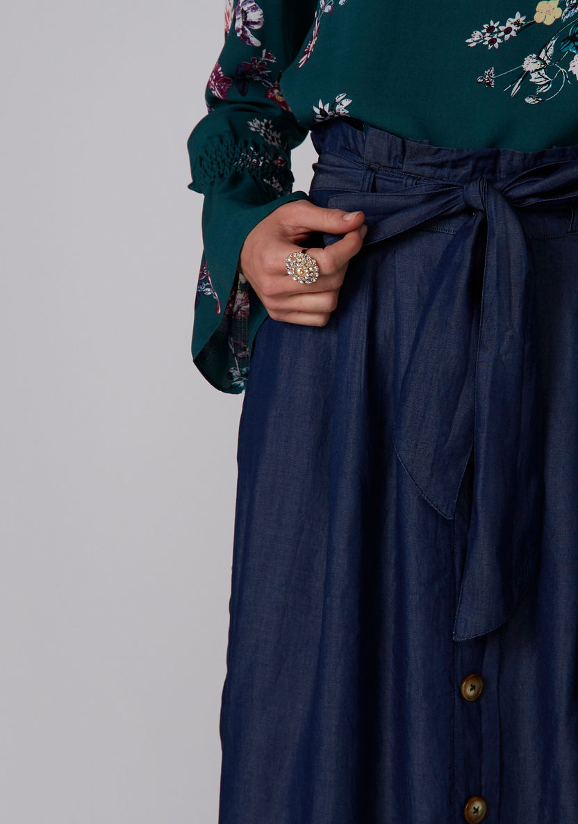 Midi Skirt with Tie Ups and Button Detail-Skirts-image-3