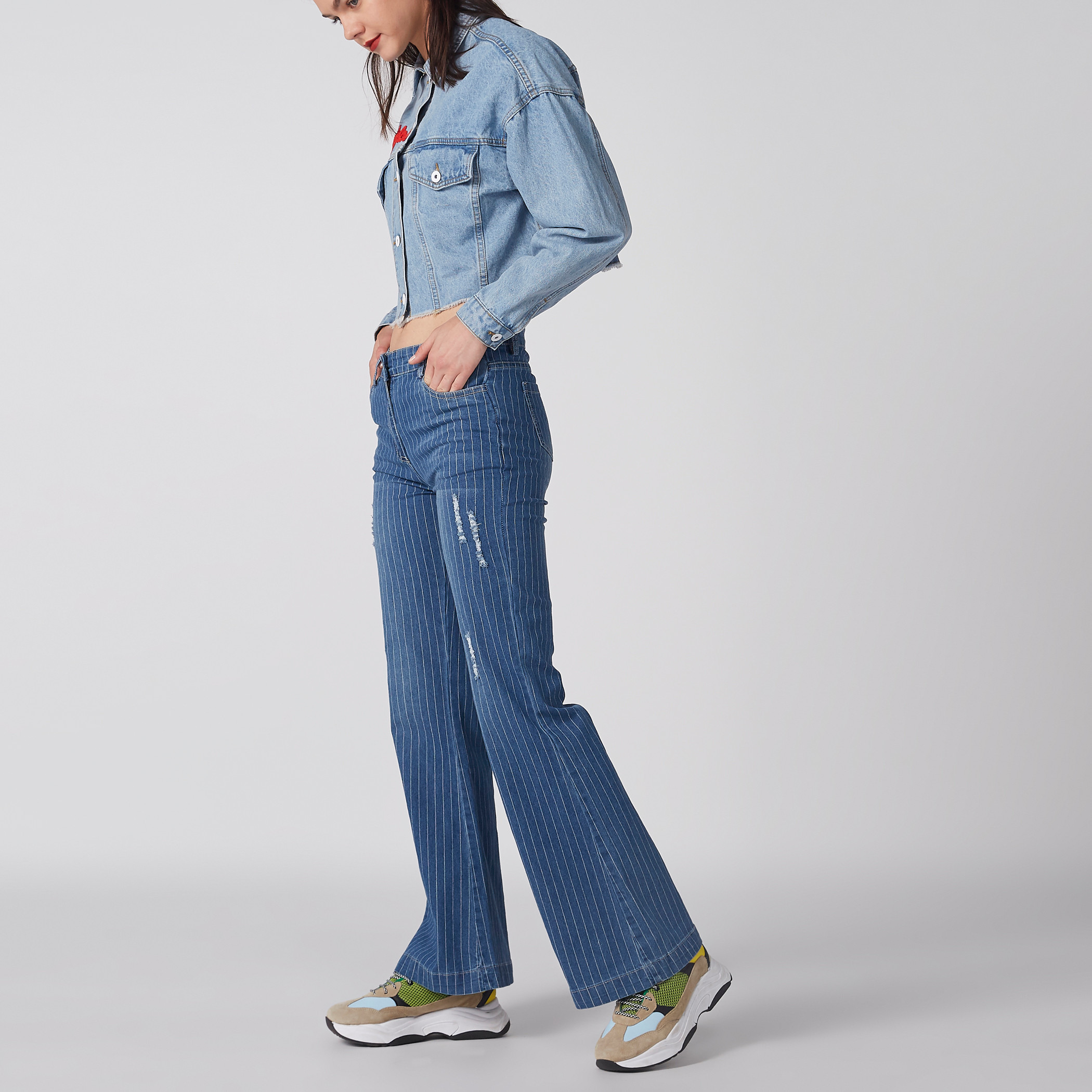 Striped bootcut sales jeans