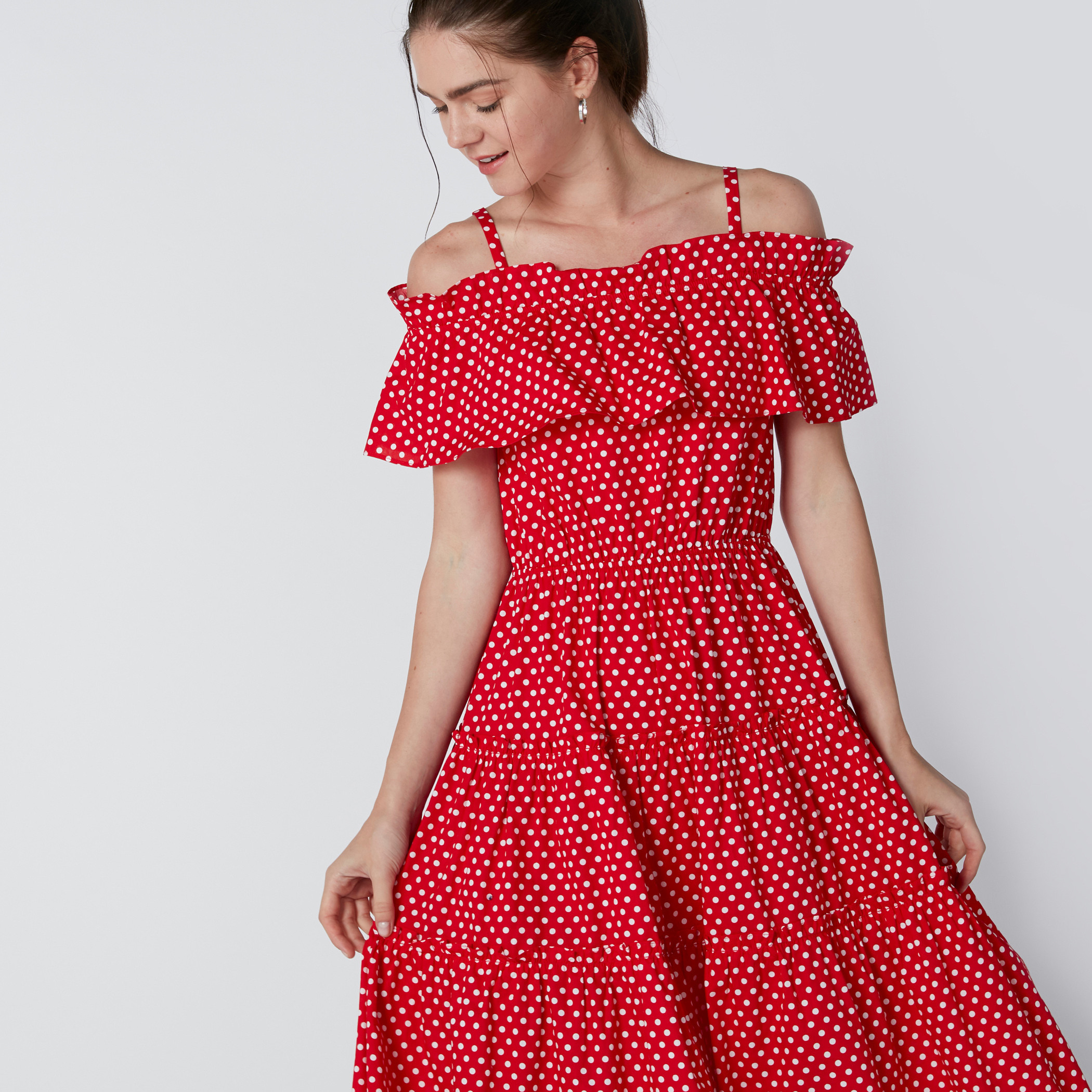 Spotty off the outlet shoulder dress