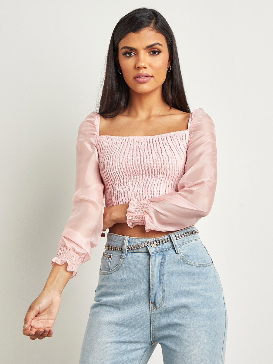 بلوزة قصيرة بأكمام واسعة من ستايلي-women-clothing-shirtsandblouses-blouses-image-1