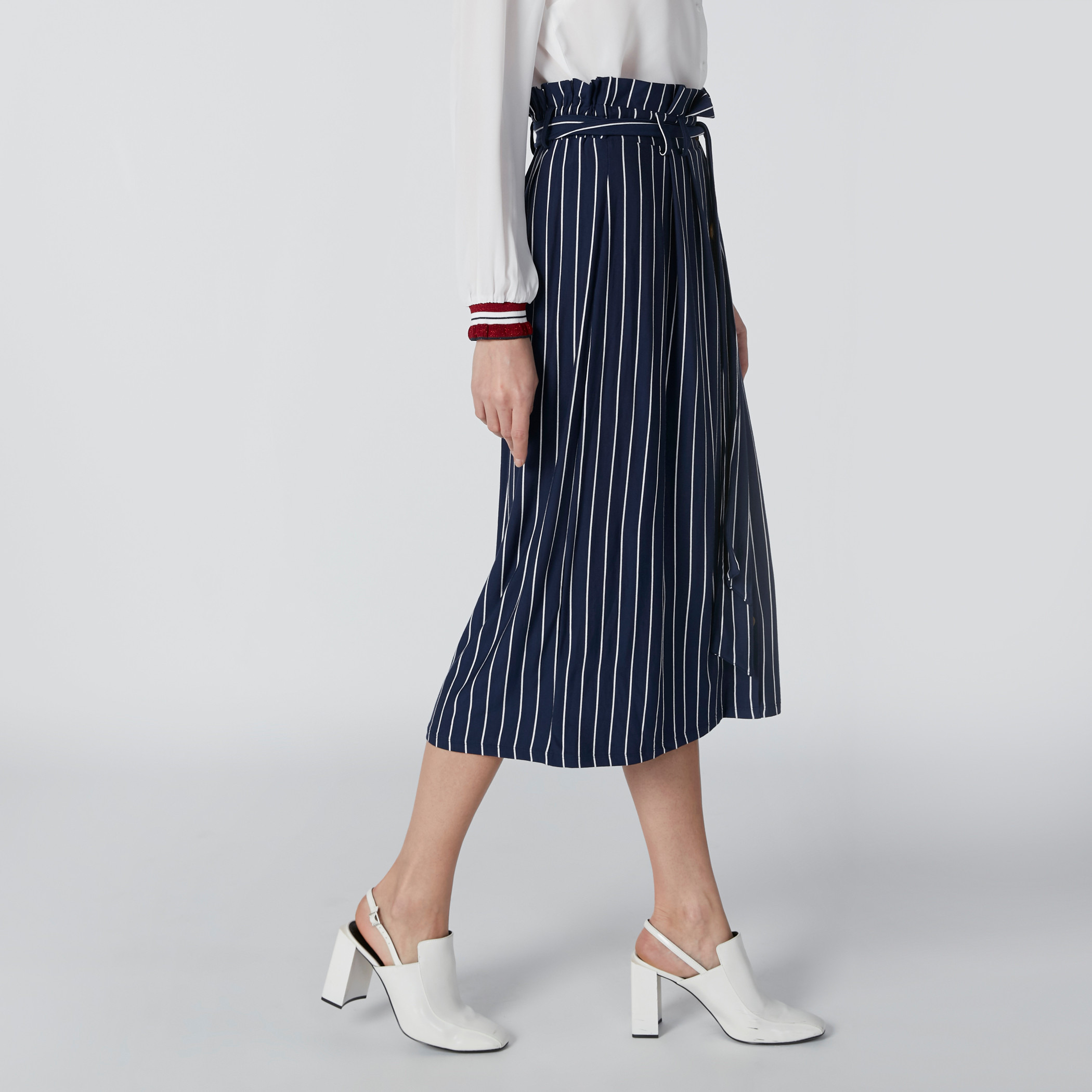 Striped navy skirt top with tie waist