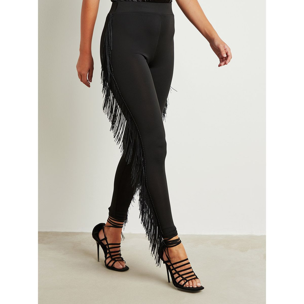 Styli Elasticated Waist Fringe Side Detail Leggings-women-clothing-leggings-image-1