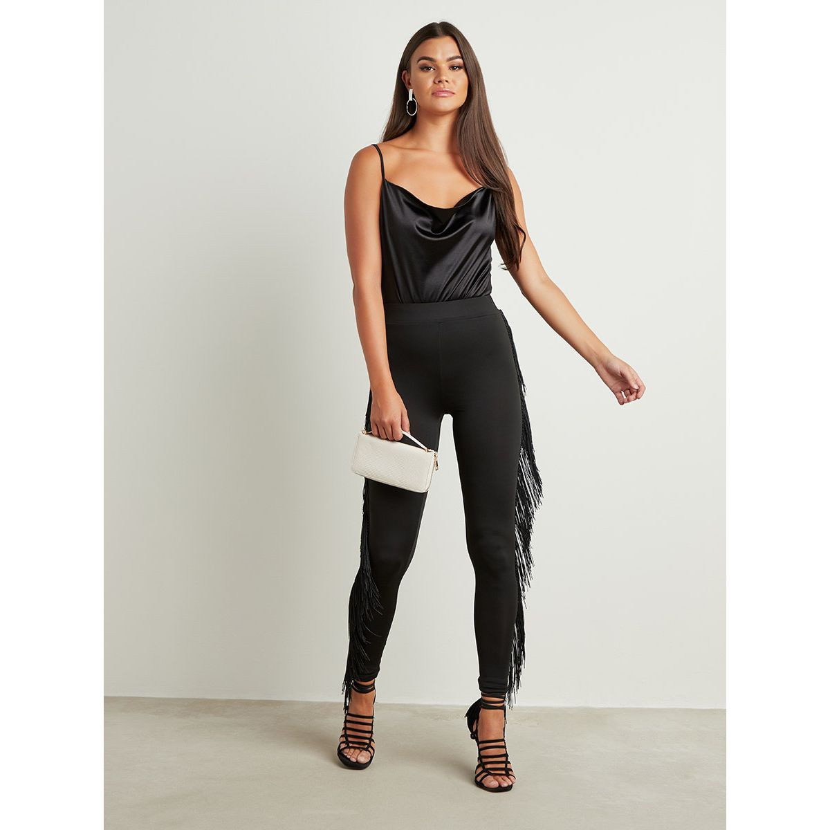 Styli Elasticated Waist Fringe Side Detail Leggings-women-clothing-leggings-image-2
