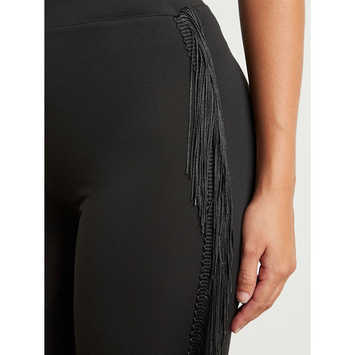 Styli Elasticated Waist Fringe Side Detail Leggings-women-clothing-leggings-image-4