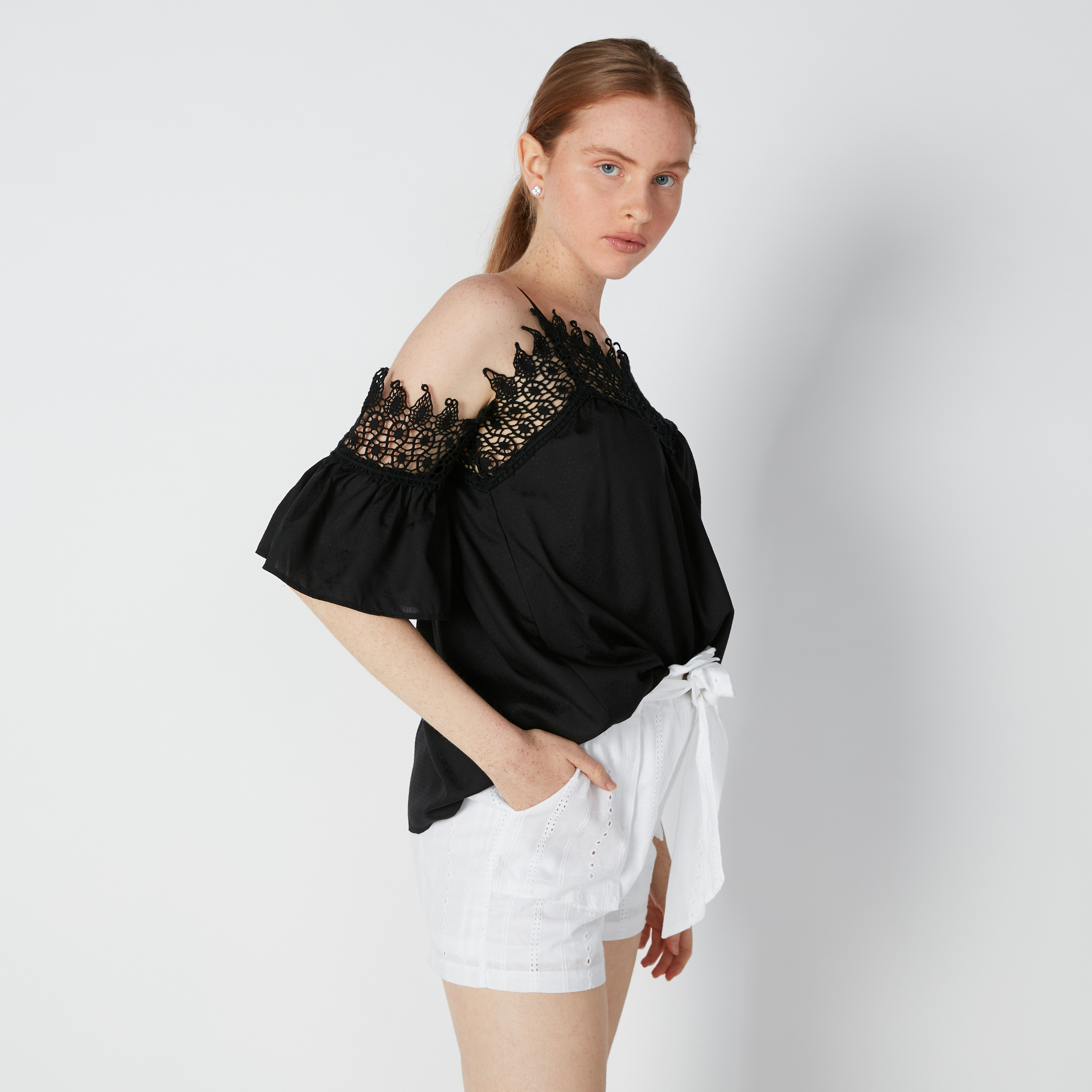 Lace Detail Top with Cold Shoulder Sleeves and V-Neck-women-clothing-shirtsandblouses-blouses-image-4