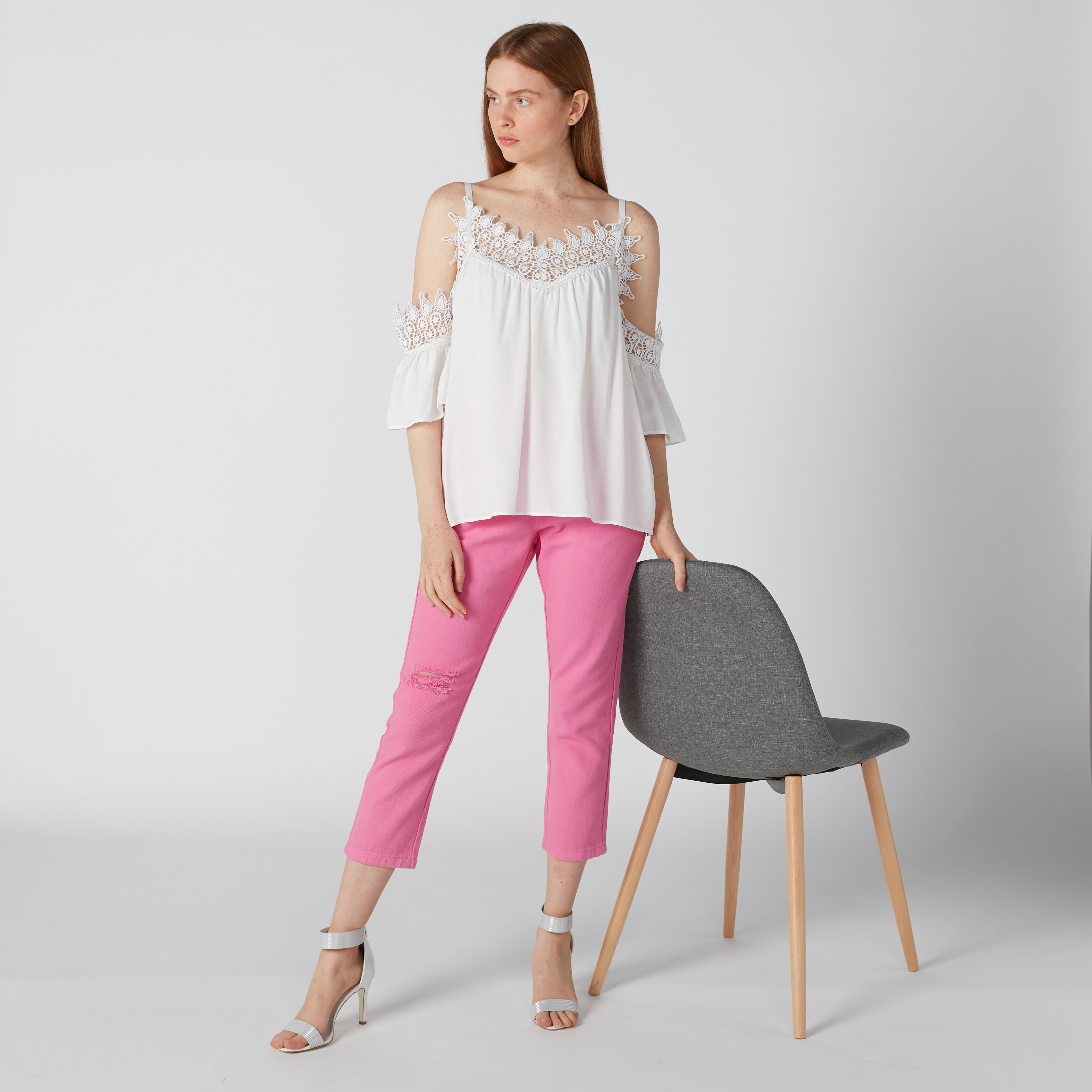Lace Detail Top with Cold Shoulder Sleeves and V-Neck-women-clothing-shirtsandblouses-blouses-image-8