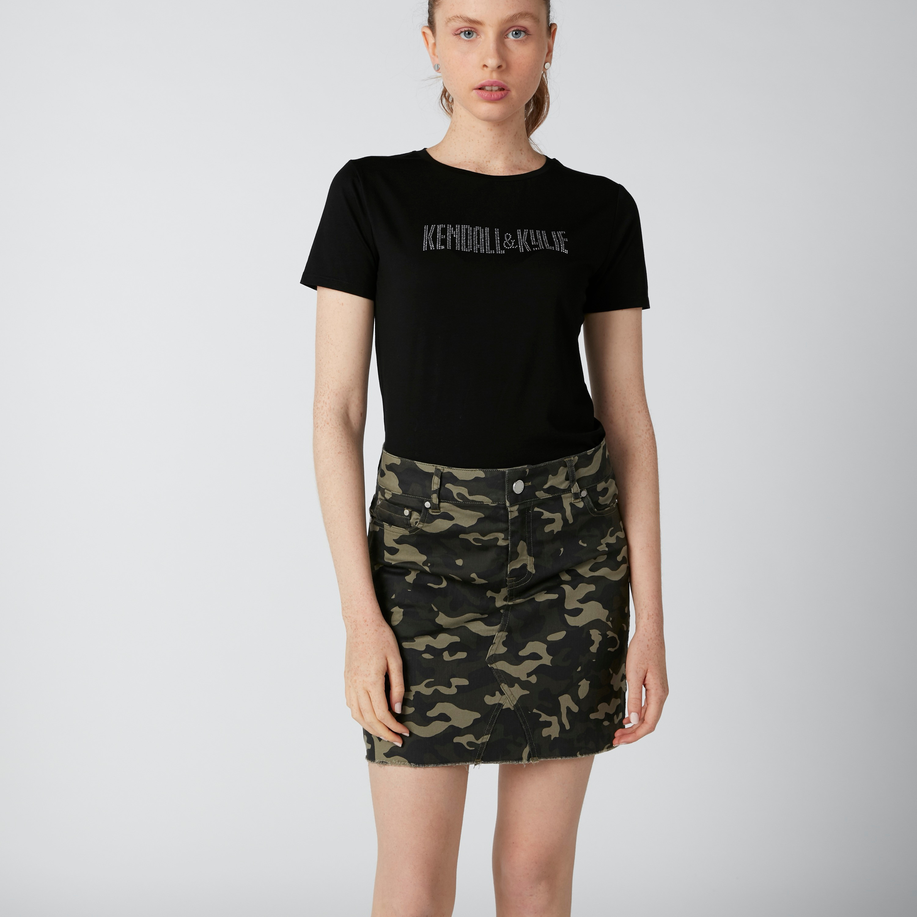 Camouflage mini outlet skirt with pockets