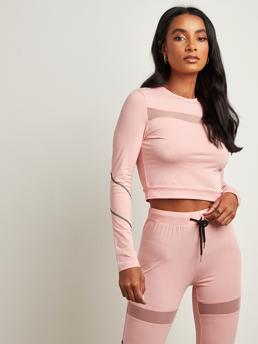 Styli Mesh Insert Round Neck T-shirt and Leggings Active Set-women-clothing-sportswearandactivewear-tshirtsandvests-image-2