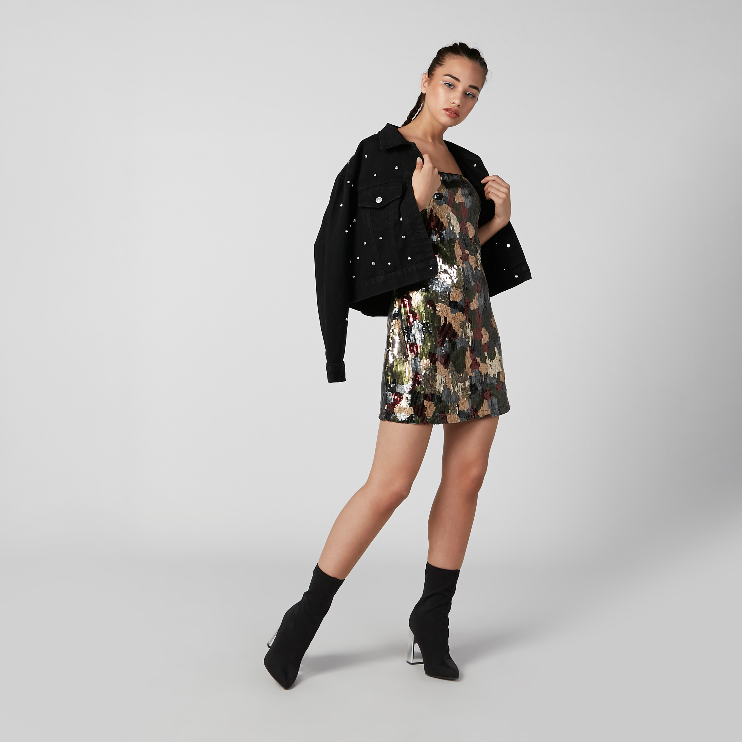 Camouflage Textured Mini Dress with Spaghetti Straps and Zip Closure-women-clothing-dresses-image-2