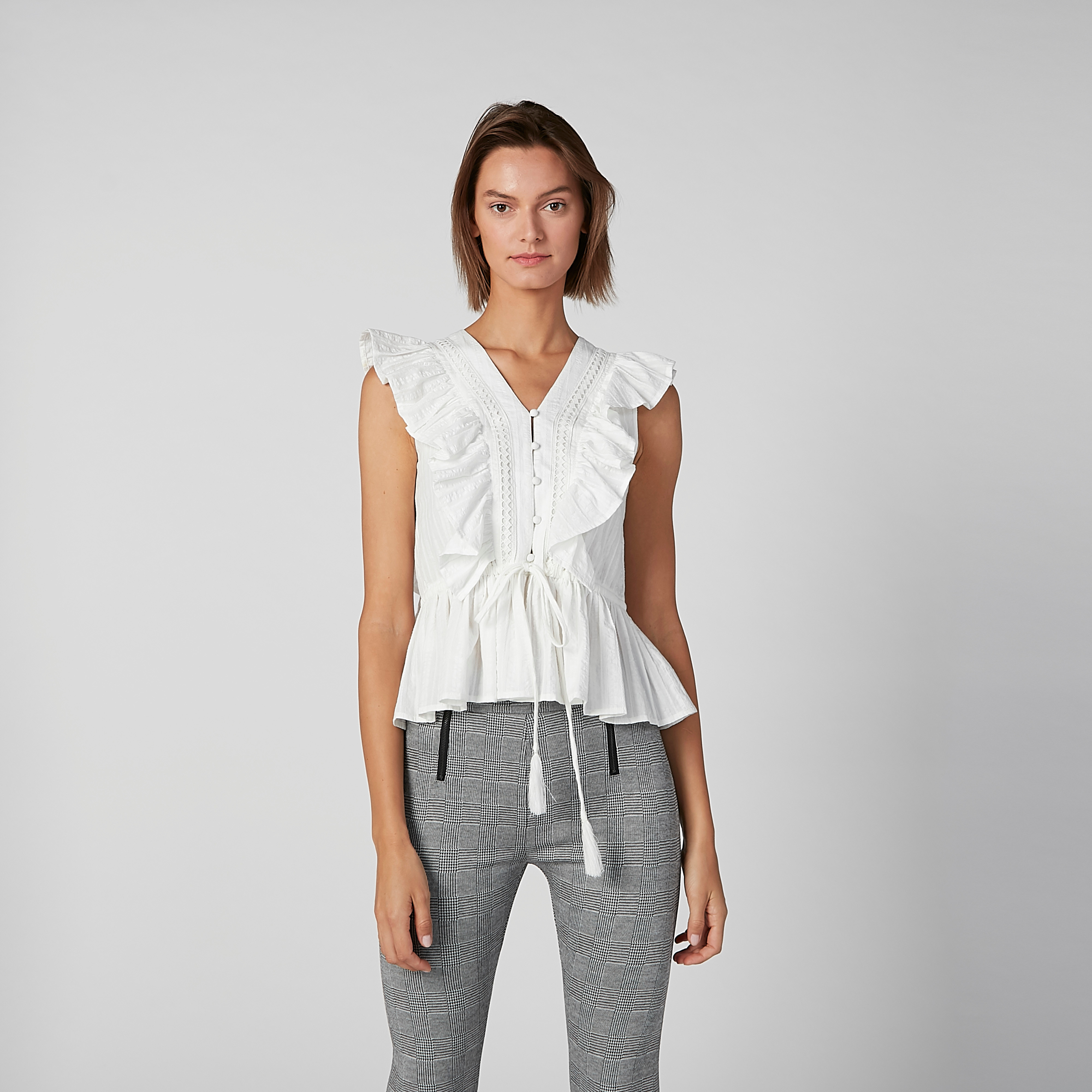 Txtrd Ruffle Top Buy Textured Top with Ruffle Detail and Tie Ups Online | Centrepoint UAE
