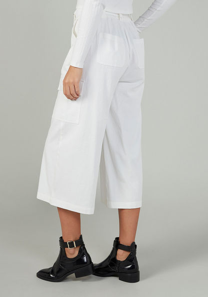 Plain Cropped Mid Waist Cargo Pants with Pocket Detail