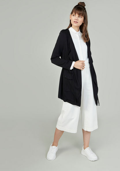 Plain Longline Cardigan with Long Sleeves and Pocket Detail