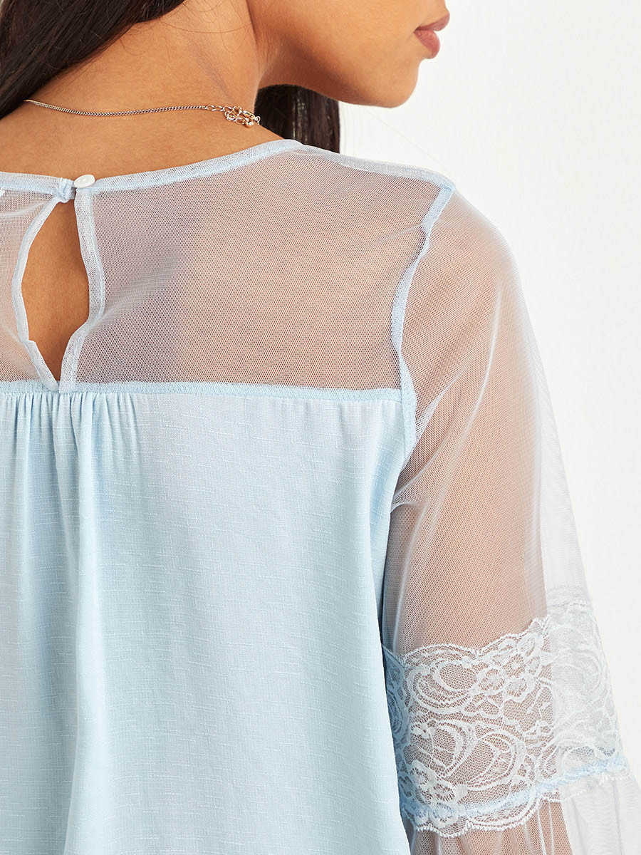 Styli Sheer Eyelash Lace Mesh Sleeves Detail Blouse-women-clothing-shirtsandblouses-blouses-image-6