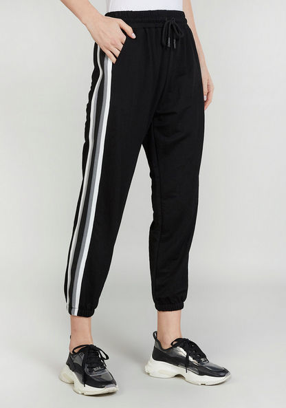 Striped Cropped Mid-Rise Jog Pants with Pocket Detail and Drawstring