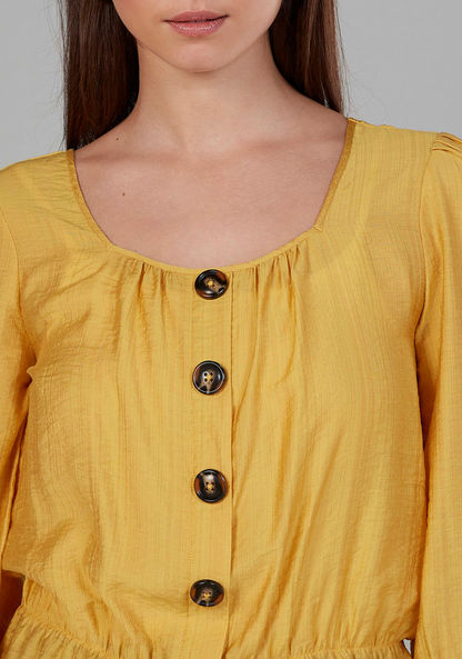 Textured Woven Top with Scoop Neck and 3/4 Sleeves