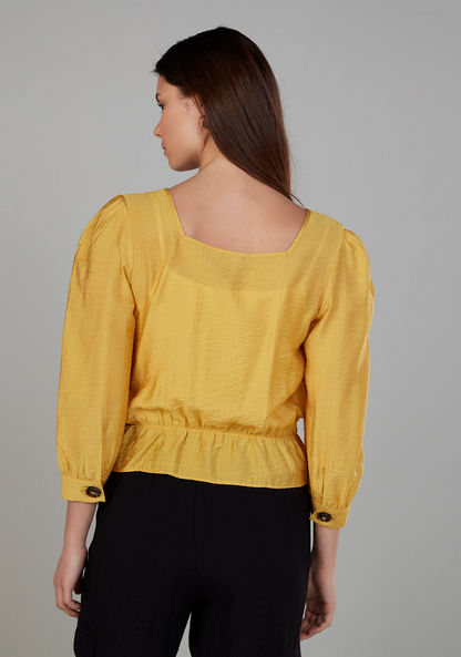 Textured Woven Top with Scoop Neck and 3/4 Sleeves