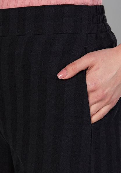 Striped Mid-Rise Culottes with Pocket Detail and Elasticised Waistband