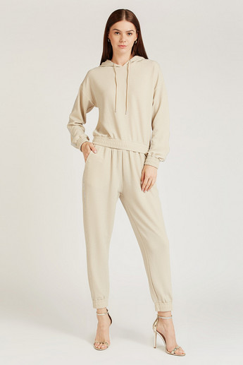 Full Length Textured High-Rise Jog Pants with Pocket Detail