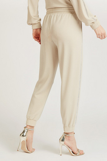 Full Length Textured High-Rise Jog Pants with Pocket Detail
