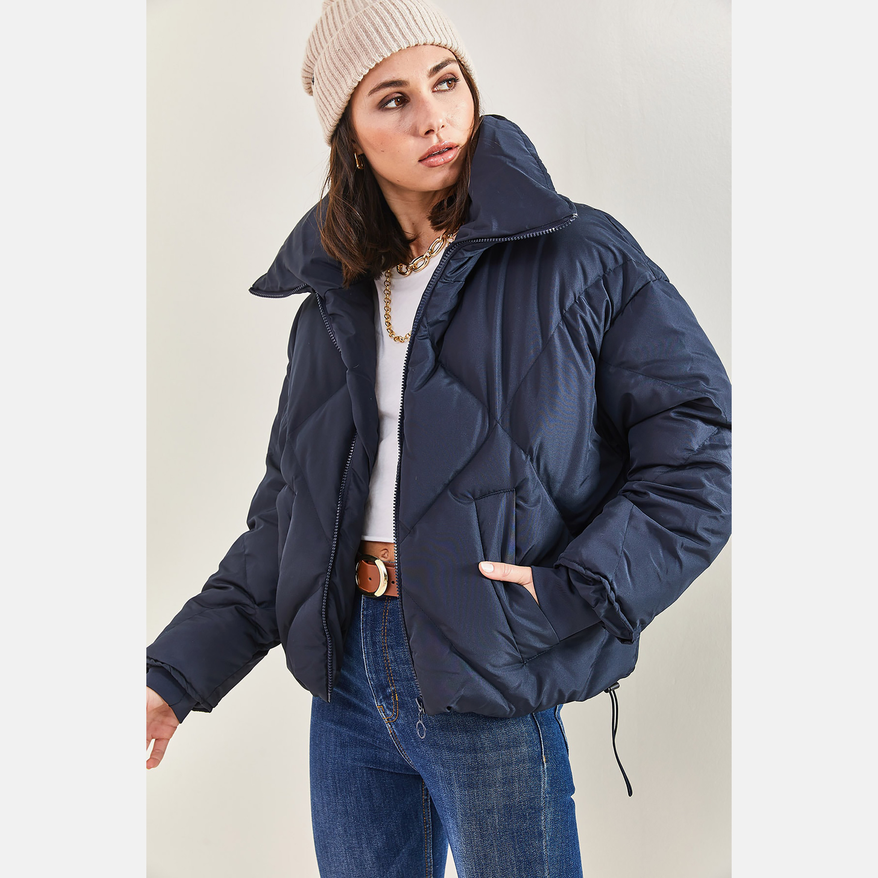 جاكيت منفوخ نسائي بياقة من بيانكو لوتشي-women-winterwear-coatsandjackets-jackets-image-7