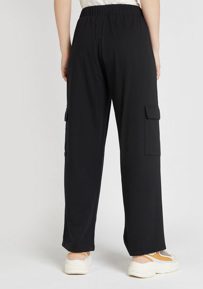 Solid Cargo Pants with Pockets and Elasticised Waistband