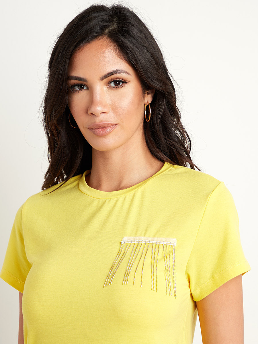Styli Beaded Tassel Trim Detail Boxy T-shirt-women-clothing-tshirts-image-2