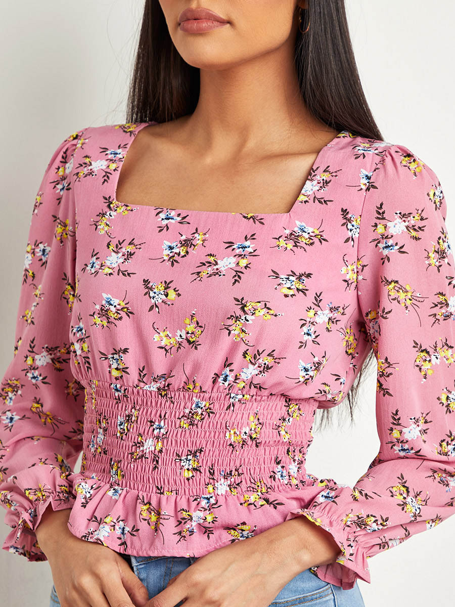 بلوزة قصيرة مطبوعة ومزمومة من ستايلي-women-clothing-shirtsandblouses-blouses-image-4