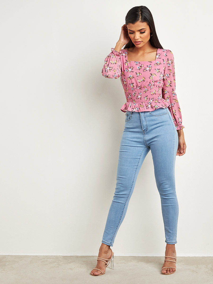 بلوزة قصيرة مطبوعة ومزمومة من ستايلي-women-clothing-shirtsandblouses-blouses-image-5