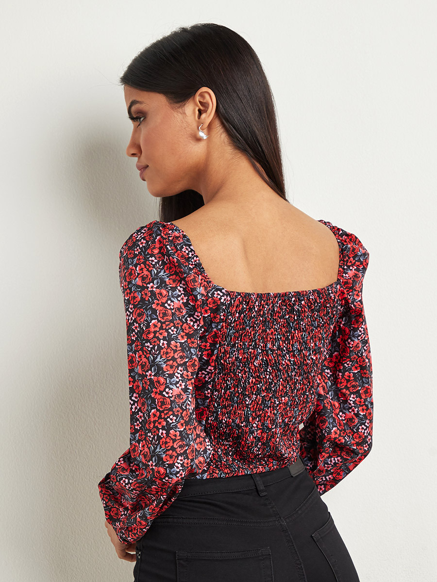 Styli Floral Print Shirred Back Detail Crop Top-women-clothing-shirtsandblouses-blouses-image-3