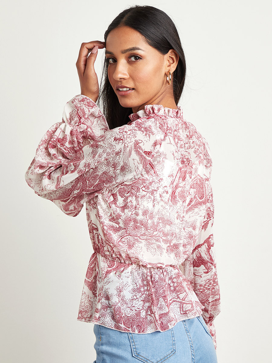 Styli Printed Tie-Up Neck Detail Semi Sheer Blouse-women-clothing-shirtsandblouses-blouses-image-3