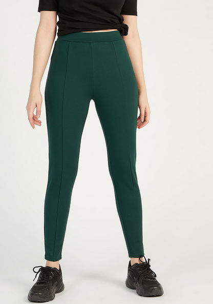 Solid High-Rise Skinny Fit Leggings with Elasticated Waistband