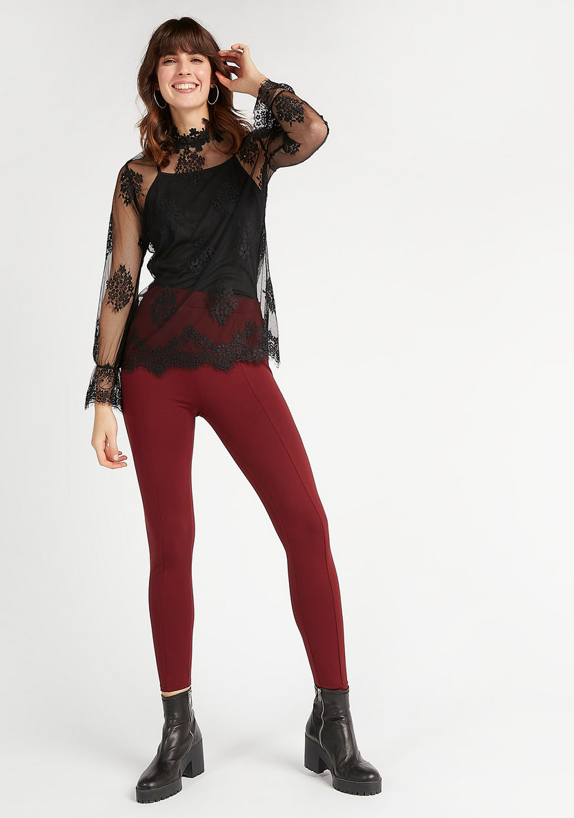 Solid High-Rise Skinny Fit Leggings with Elasticated Waistband-Leggings-image-0