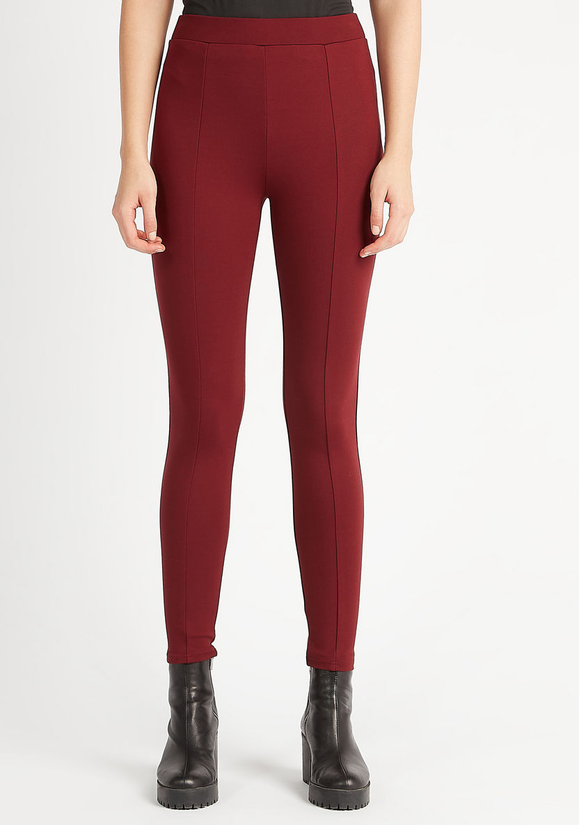 Solid High-Rise Skinny Fit Leggings with Elasticated Waistband-Leggings-image-1