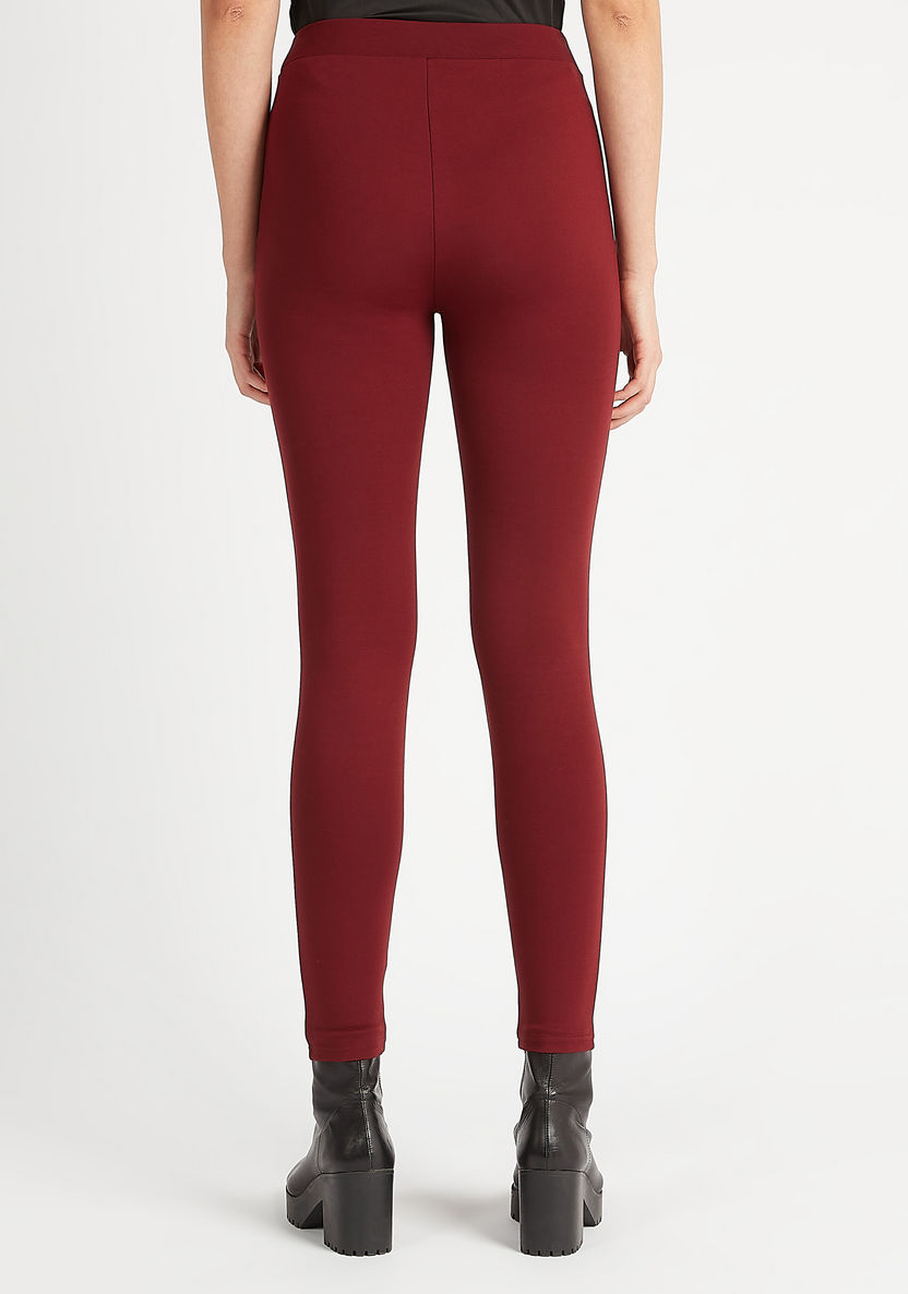 Solid High-Rise Skinny Fit Leggings with Elasticated Waistband-Leggings-image-3