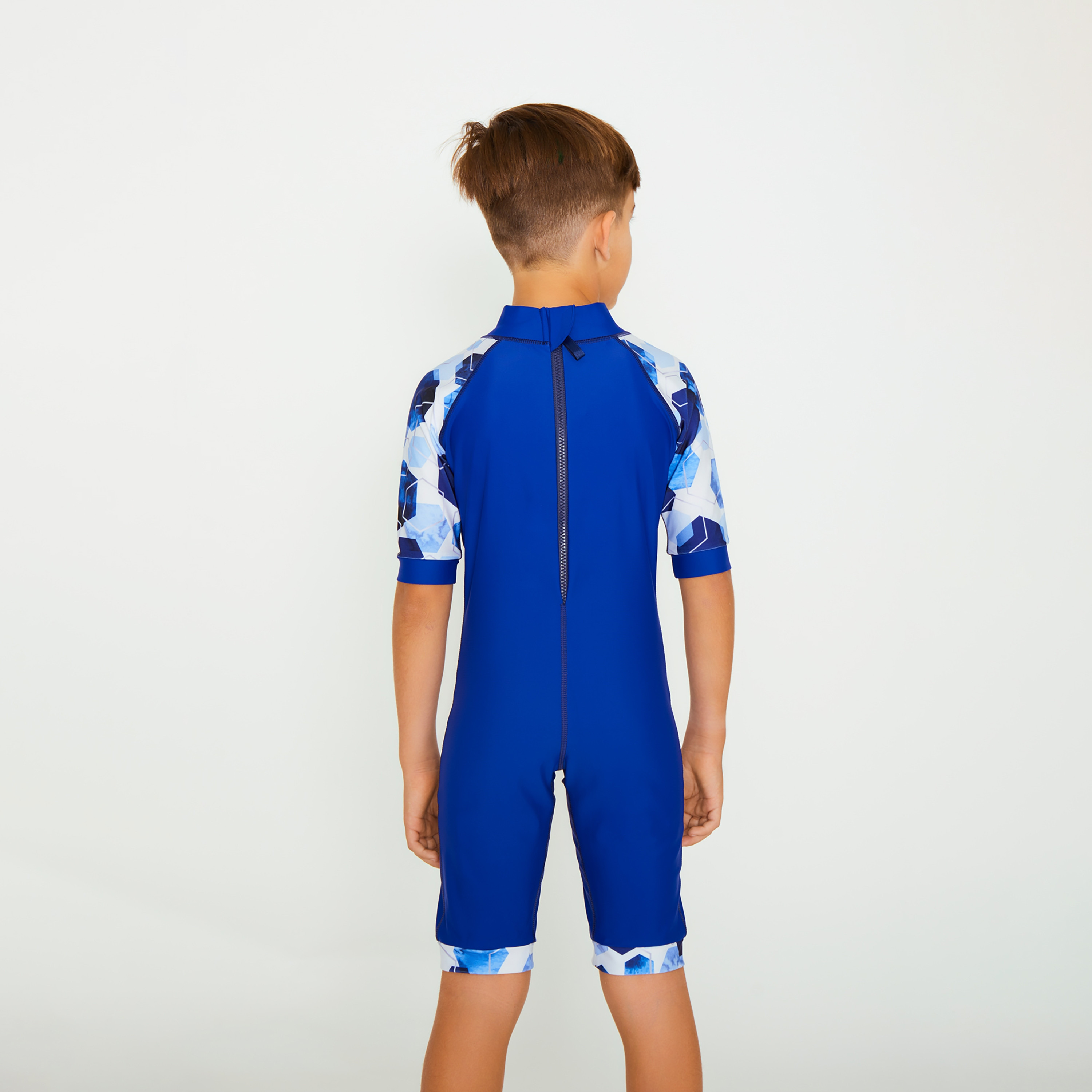 Coega Boys Swimwear Short Raglan Sleeves, Navy Watercolour Hexagons-boys-clothing-sportswear-swimwear-image-2