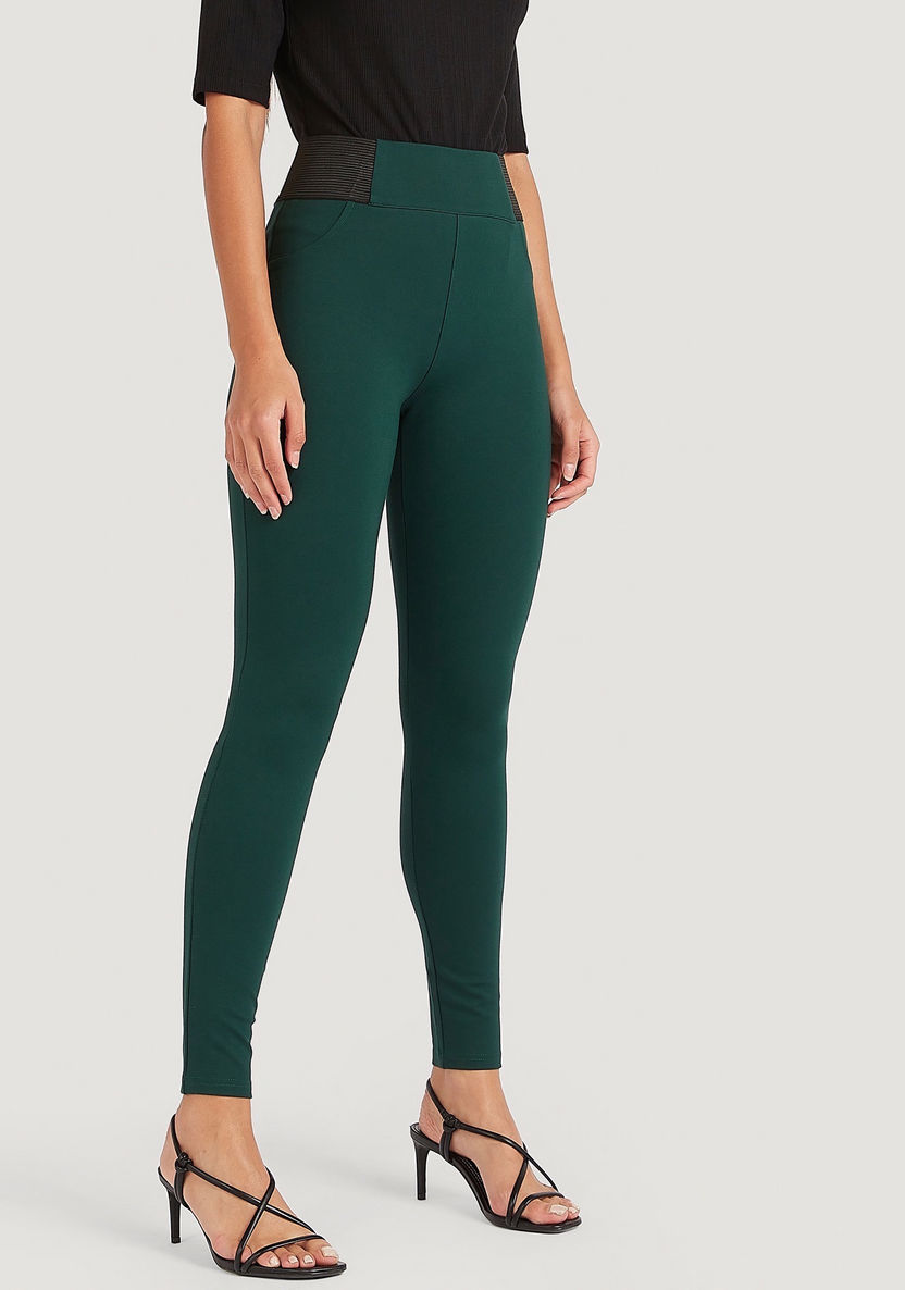 Solid Slim Fit High-Rise Leggings with Elasticated Waistband-Leggings-image-0