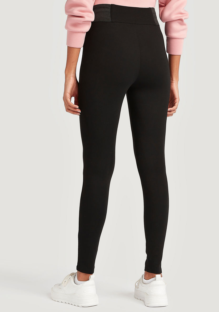 Solid Slim Fit High-Rise Leggings with Elasticated Waistband-Leggings-image-3
