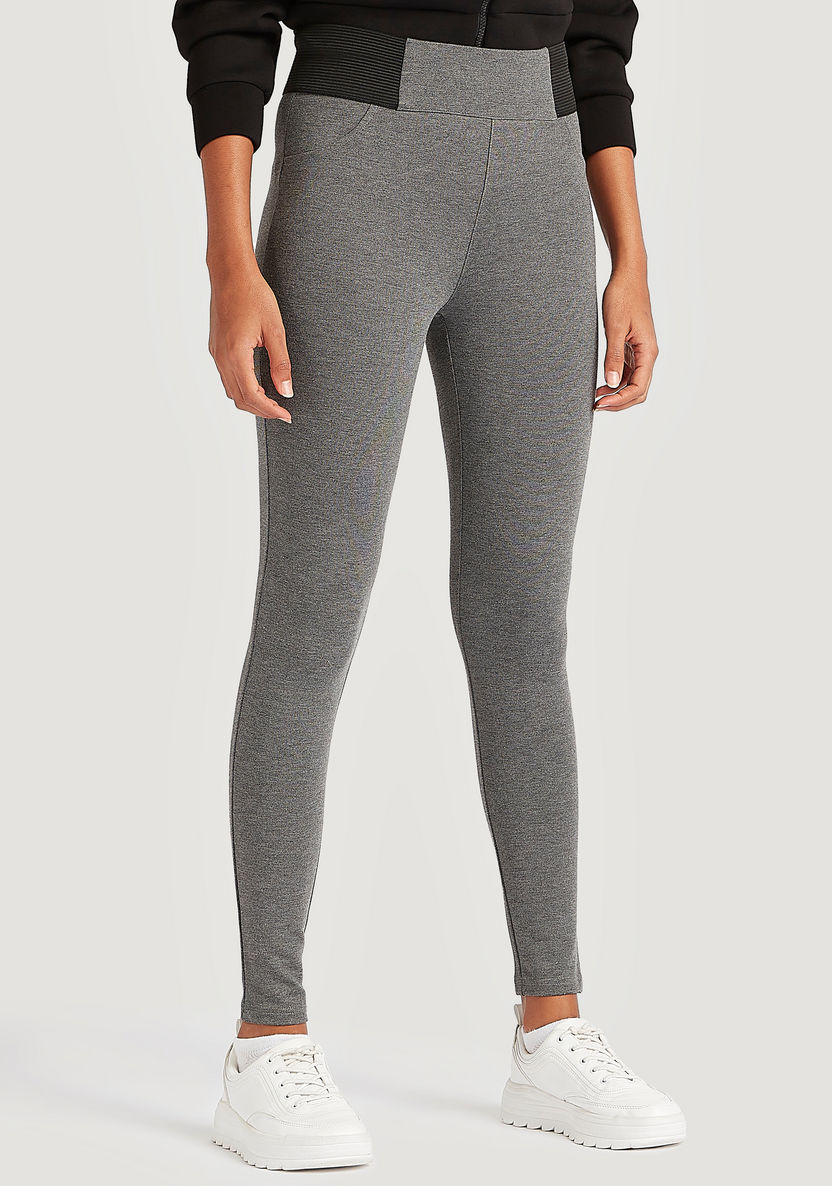 Solid Slim Fit High-Rise Leggings with Elasticated Waistband-Leggings-image-0