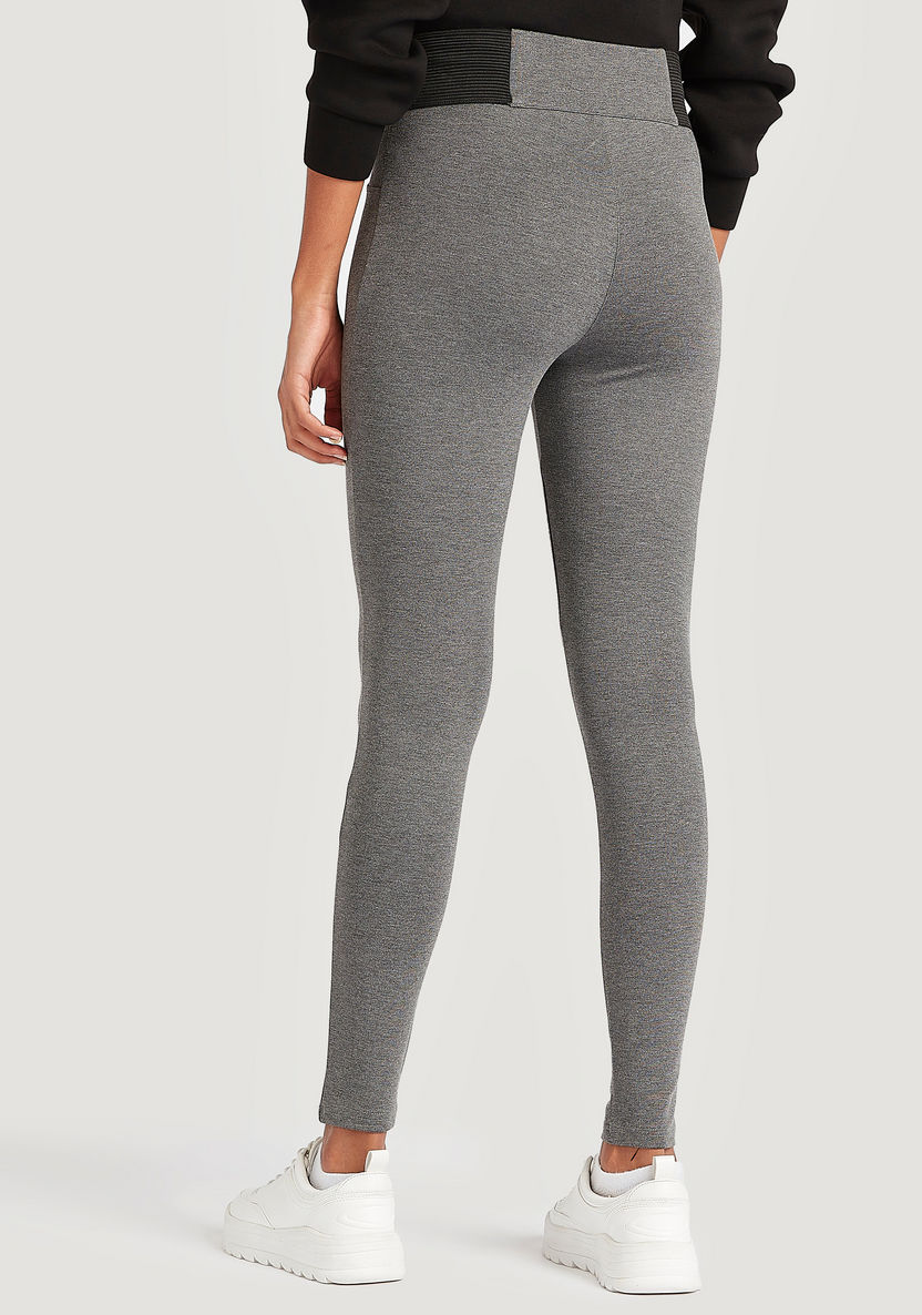 Solid Slim Fit High-Rise Leggings with Elasticated Waistband-Leggings-image-3